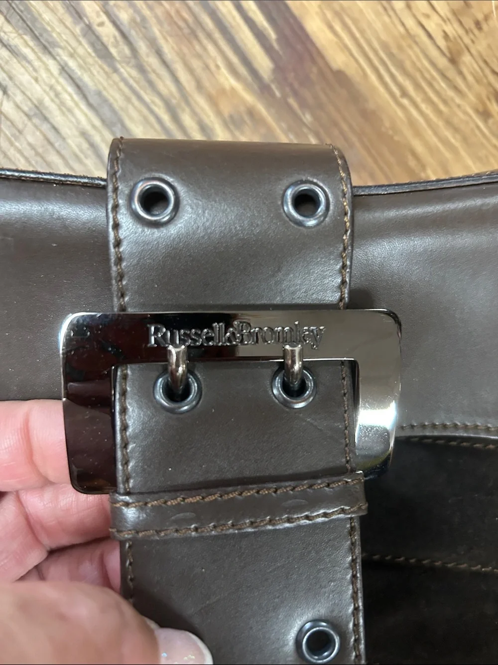 Chocolate Brown Leather & Suede Shoulder Bag with Buckle Accent